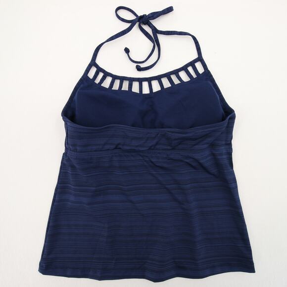 Mossimo Tankini Top Blue Halter Neck Built In Padding Swimsuit Striped Small - Picture 10 of 10